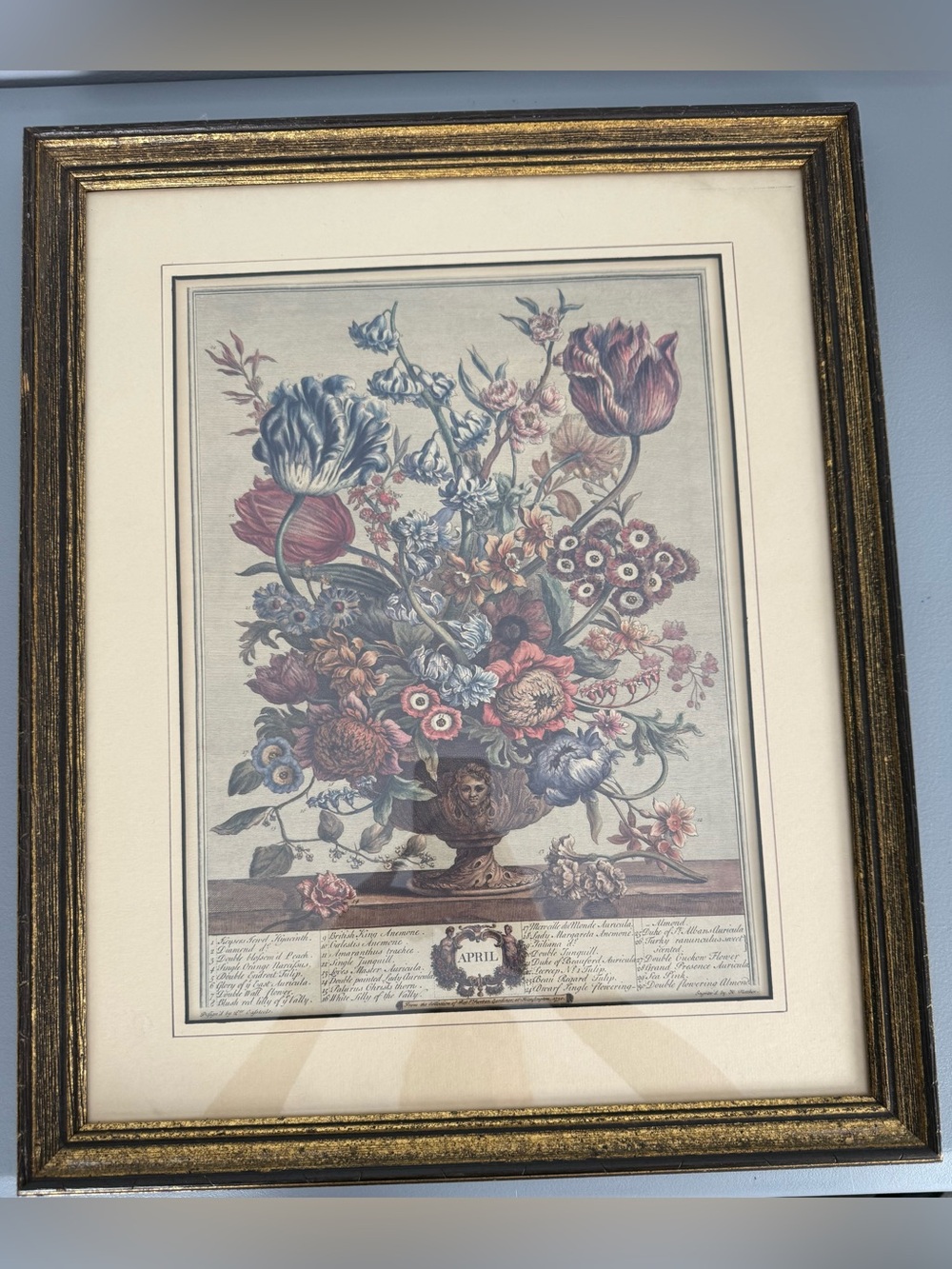 "April" Botanical Floral Print Matted Framed P. Casteels H. Fletcher 22x18